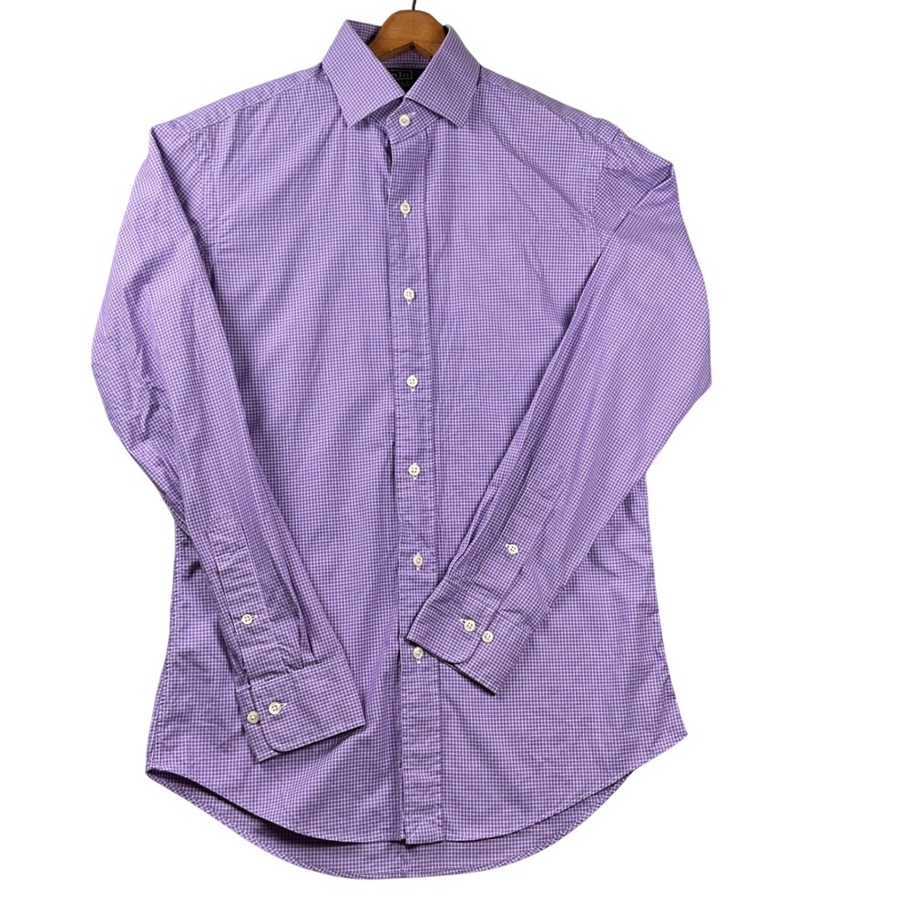Polo Ralph Lauren Button Down Shirt Men 14.5 32/33 Purple Gingham Regent Custom